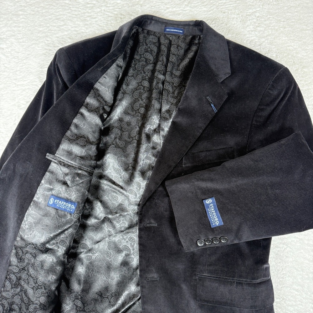 NEW Stafford Classic Fit Mens 42 Short Black Corduroy Button Up Blazer C10995